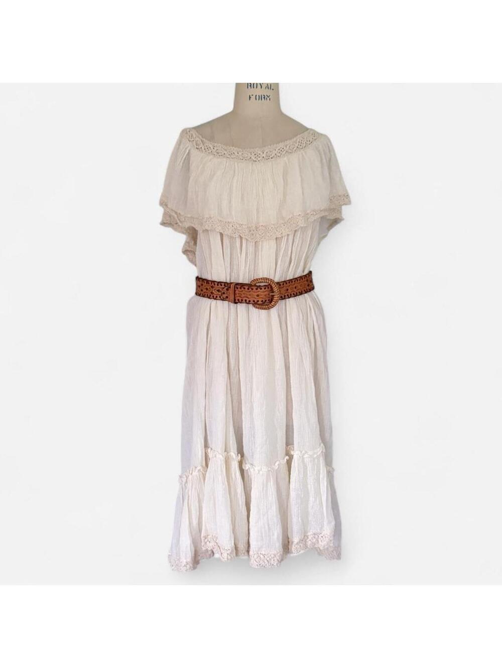 Ropa California Cream Cotton Boho Peasant Dress One Size